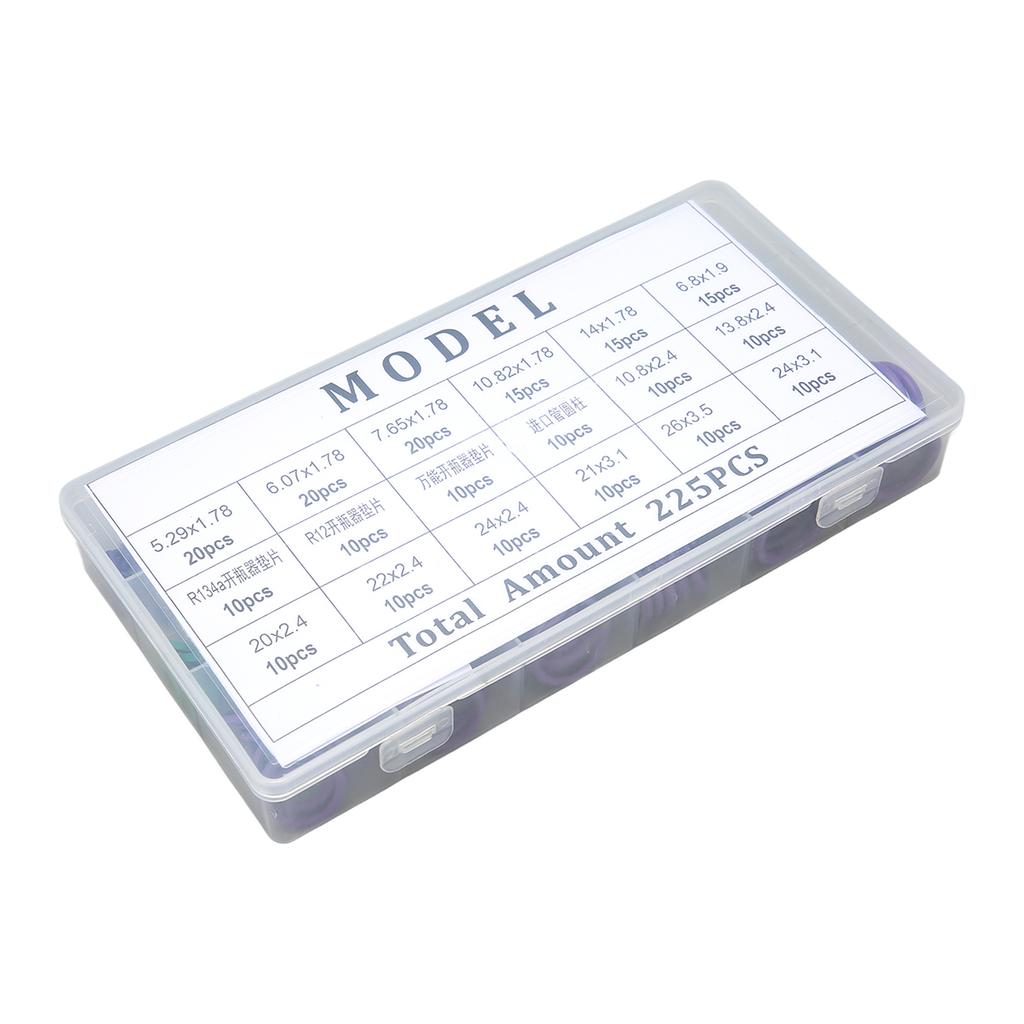 225PCS Car Air Conditioner O Ring Seal Set 14 Sizes Assortment with Washer Spacer for Machinery Industry Home