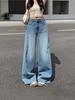 American Retro High-Waisted Wide-Leg Jeans for Women - White, Straight-Leg, Floor-Length, Slimming, Drapey.