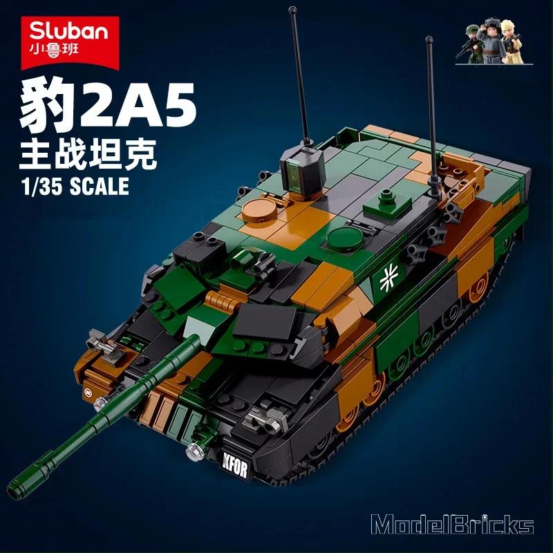 Non-Toxic Sluban 766Pcs Leopard 2A5 Main Battle Tank Model Building Blocks 1/35 Scale Ww2 Tank Army Soilder Set Diy Toys For Kids Gifts