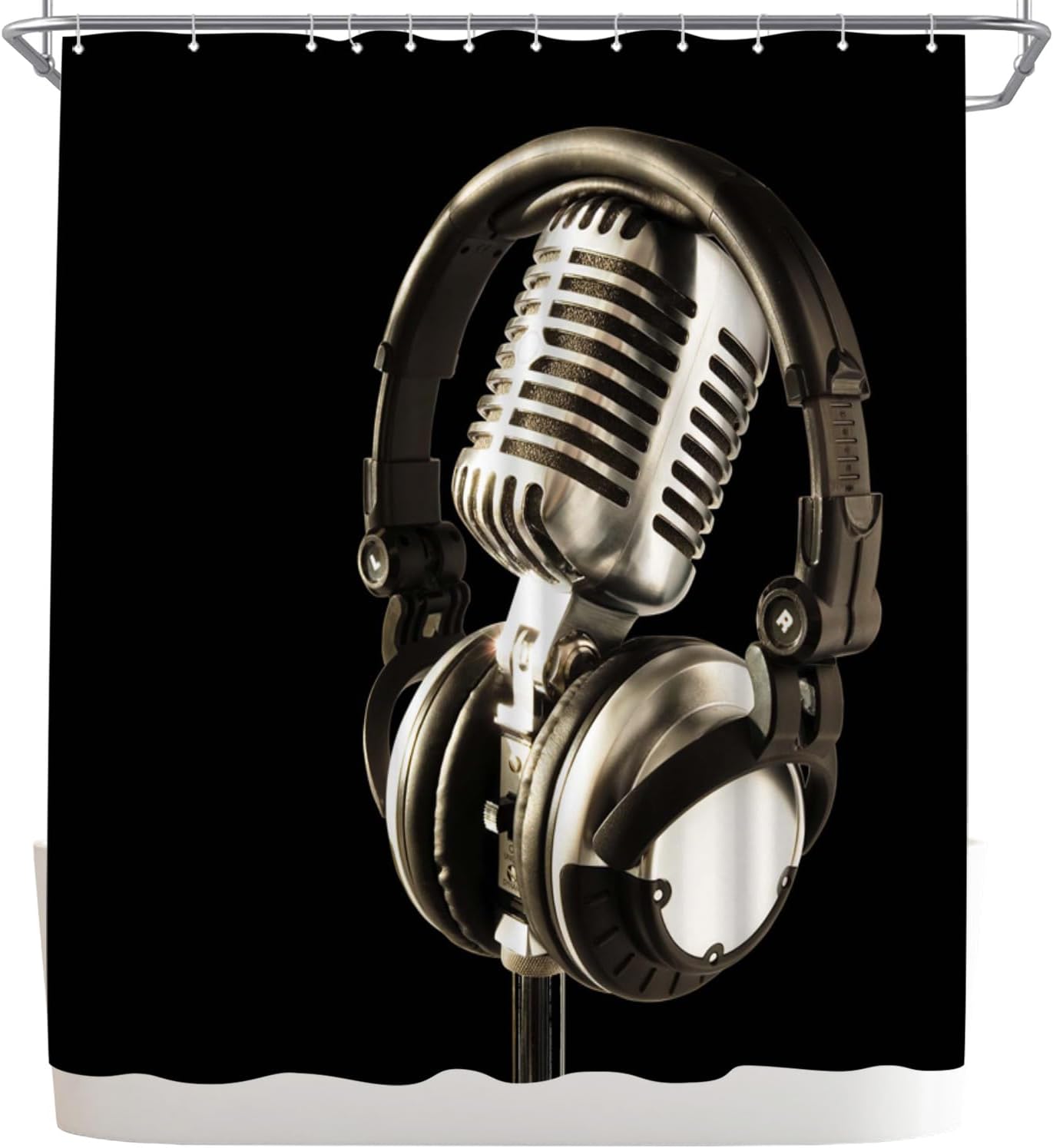 

Music Shower Curtain Microphone Printed Black Shower Curtain 180x 180cm Polyester Fabric Bathroom Decoration W90xH180cm