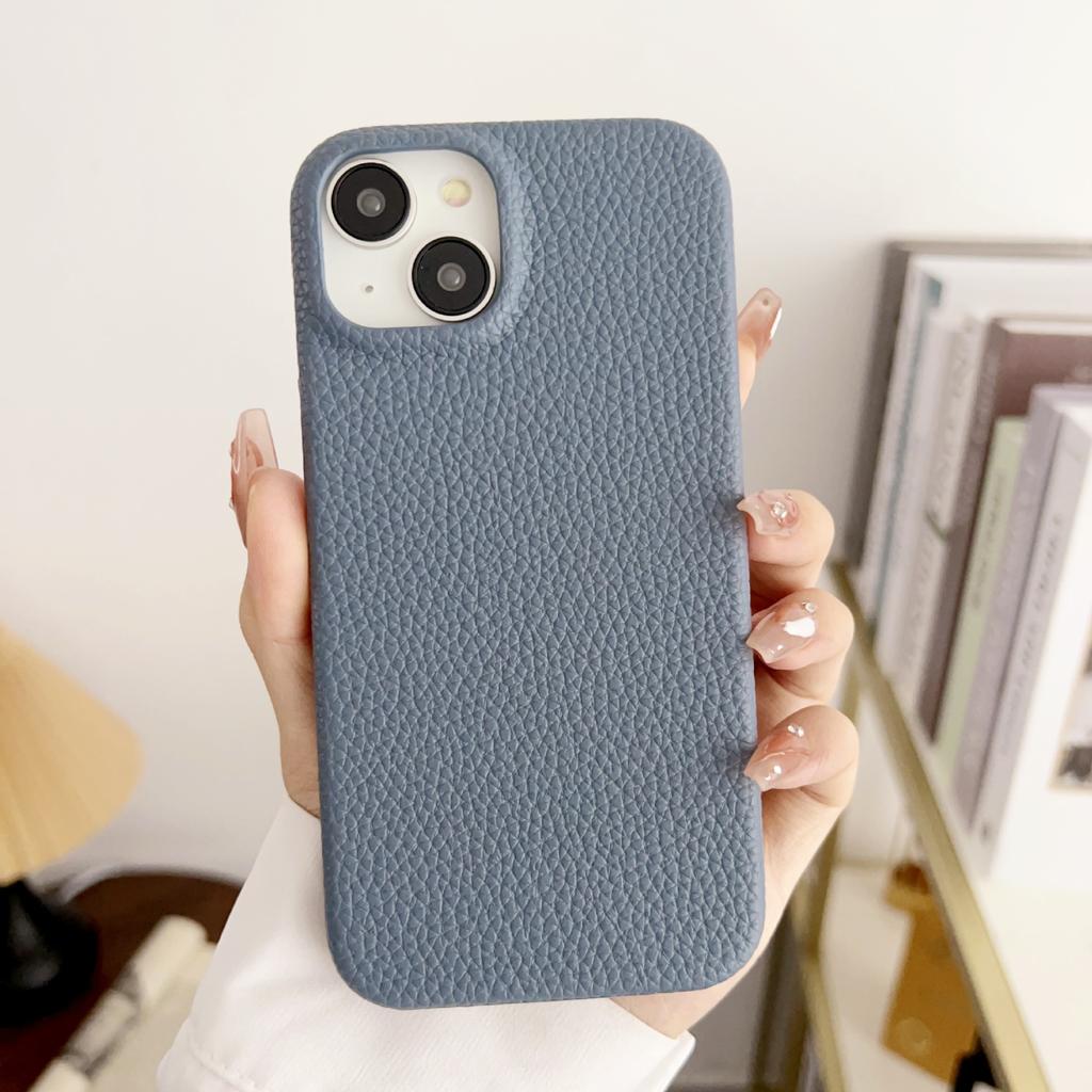 Leather Lychee Pattern Simple Solid Color Mobile Phone Case, Suitable for iPhone16 Hard Case Case, Apple 15Pro Anti-drop Case