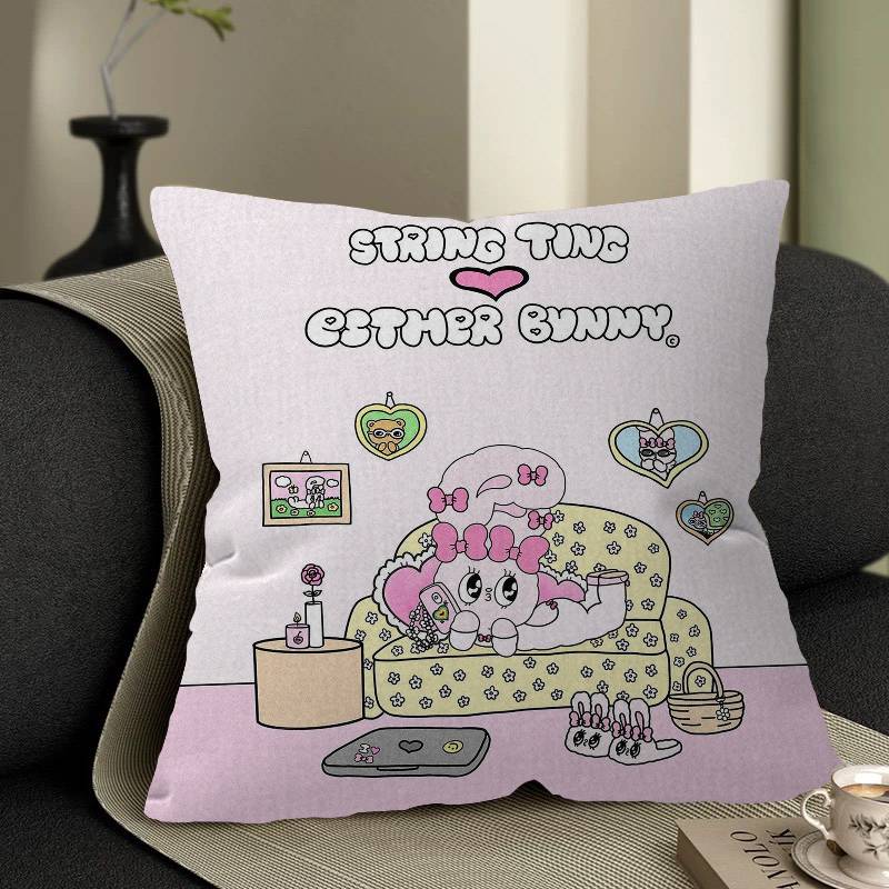 E-Esther Bunny Cartoon Cushion Cover Decorative Pillow Sofa Home Decor Case Pillow Cases