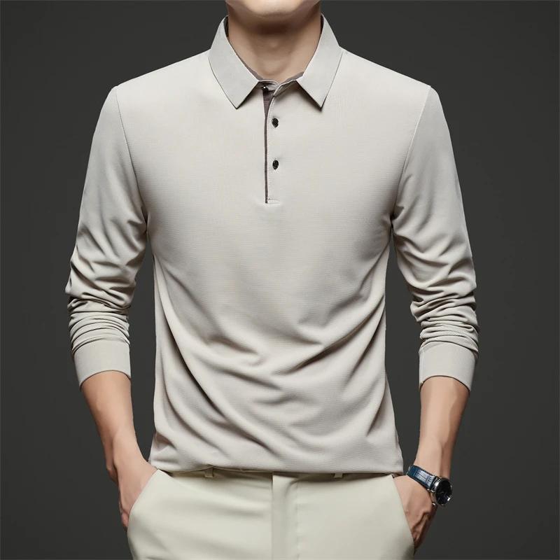 Men s Business Casual Long Sleeve Solid Color Polo Shirt Fashionable Warm Comfortable Four Seasons Versatile Top S