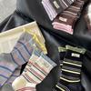 Striped Socks Women Color Matching Cloth Label Medium Tube Socks Japanese JK School Students Knitted Cotton Elastic Long Socks