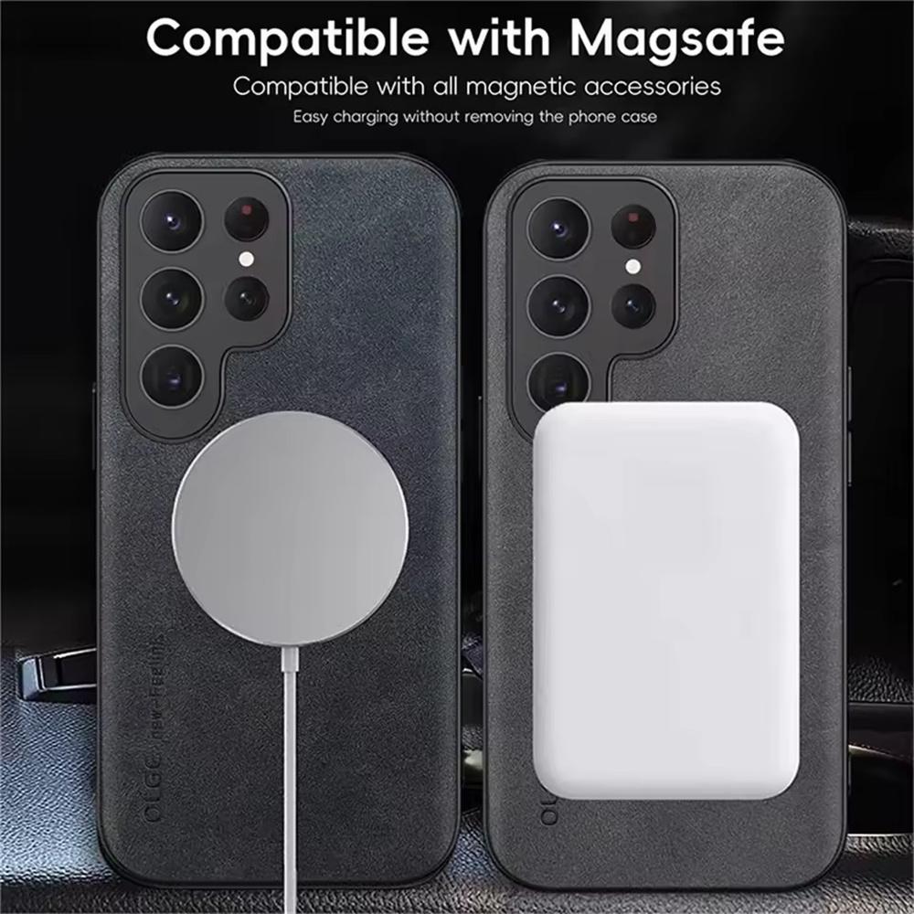For Magsafe Luxury Leather Shockproof Case For Samsung Galaxy S25 S24 Ultra S23 S22 S21 Plus FE Wireless Charging Magnetic Cover