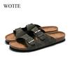 Neue Herren Kork Hausschuhe Unisex Sommer Hausschuhe Herren Clogs Damen Weiche Kork Zwei Schnallen Strand Pantoletten Outdoor Schuhe Für Herren 44 45