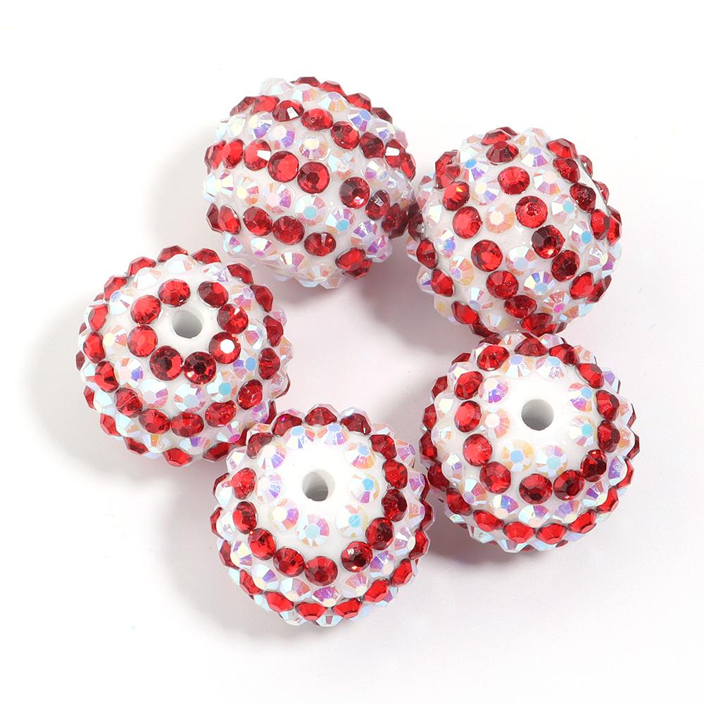 5pcs 20mm Rhinestone Resin Ball Beads Colorful Stripe Round Loose Beads For Jewelry Making DIY Bracelets Phone Chain Keychain