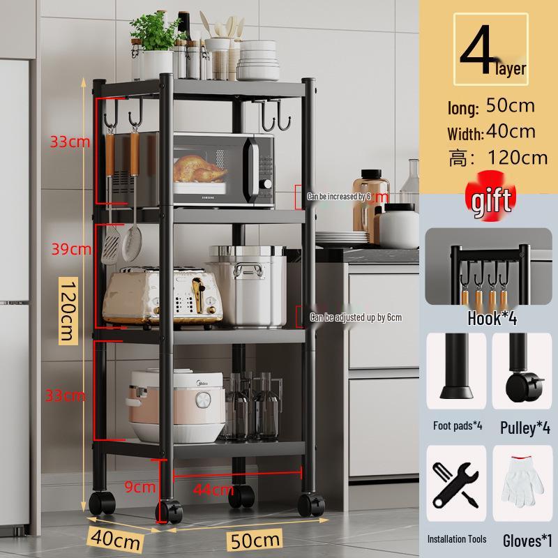 Multi-layer Floor-standing Kitchen Storage Rack for Pots and Microwave Oven