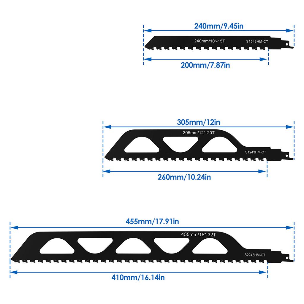 3/1PCS 10/12/18in Reciprocating Saber Saw Blades Fast Cutting Tool for Cutting Bubble Brick Hollow Brick Concrete Stone