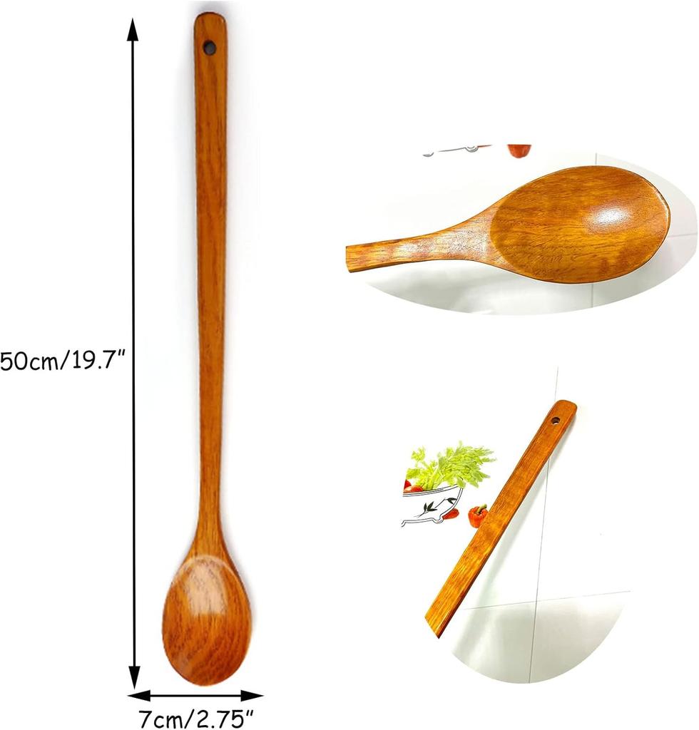 50cm Long Solid Wood Spoon Kitchen Stirring Ladle Suitable for Mixing Seasonings Stirring Beverages and Cooking Brown Color.