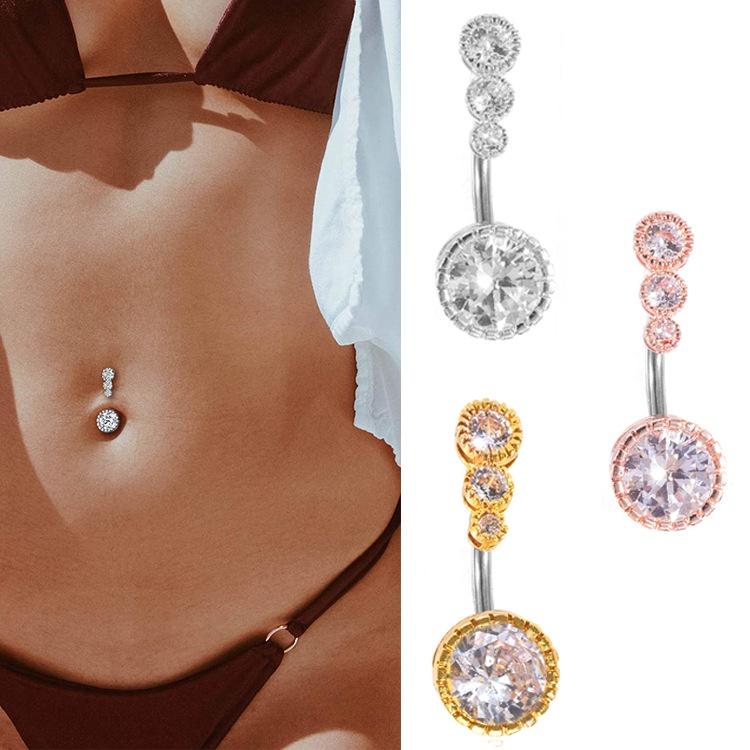 New Arrival Belly Button Ring With Zirconia Embellishments Stainless Steel Piercing Jewelry For A Sensual Look