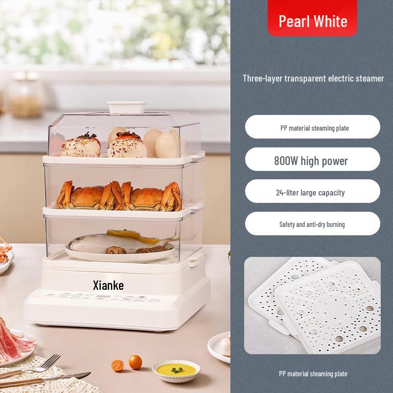 Sencor Multifunctional Three-Layer Electric Steamer with Automatic Power-Off and All-in-One Cooking Capabilities