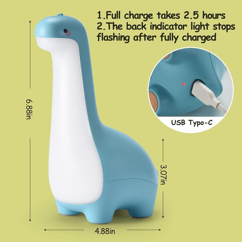 Dinosaur LED Night Lamp for Kids | Rechargeable Bedside Light with Touch Control & Adjustable Brightness | Cute Kawaii Desk Lamp for Bedroom