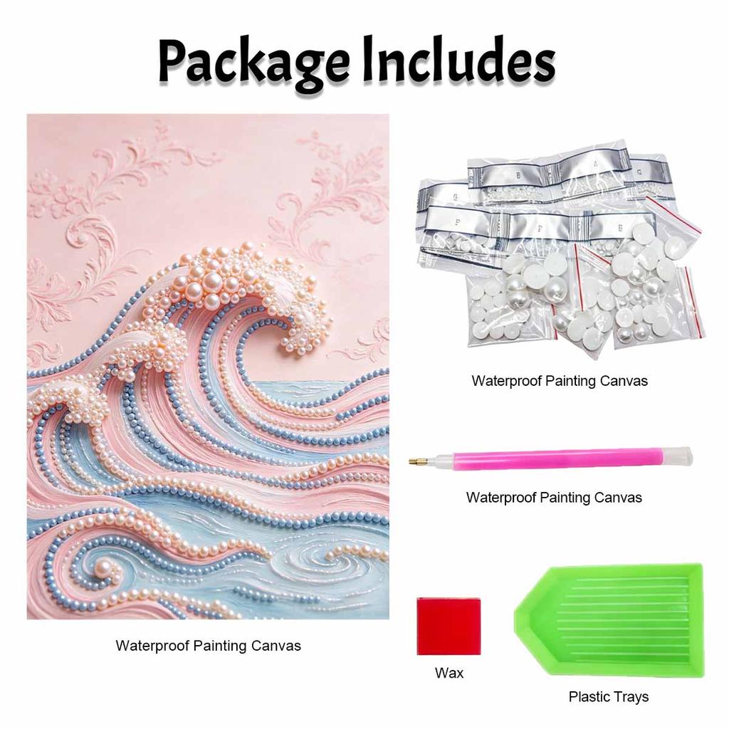 Frameless Pearl Painting DIY Kit Ocean Wave Pastel Pink Blue Sea 3D Sparkling Bead Canvas Relaxing Creative Craft for Art Lovers