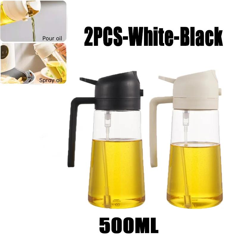 2 i 1 Häll Spray Spruta Kök Fritös Luftspray Oljedispenser Flaska för Olivolja Matlagning Fritering Grillning Camping Stor Kapacitet