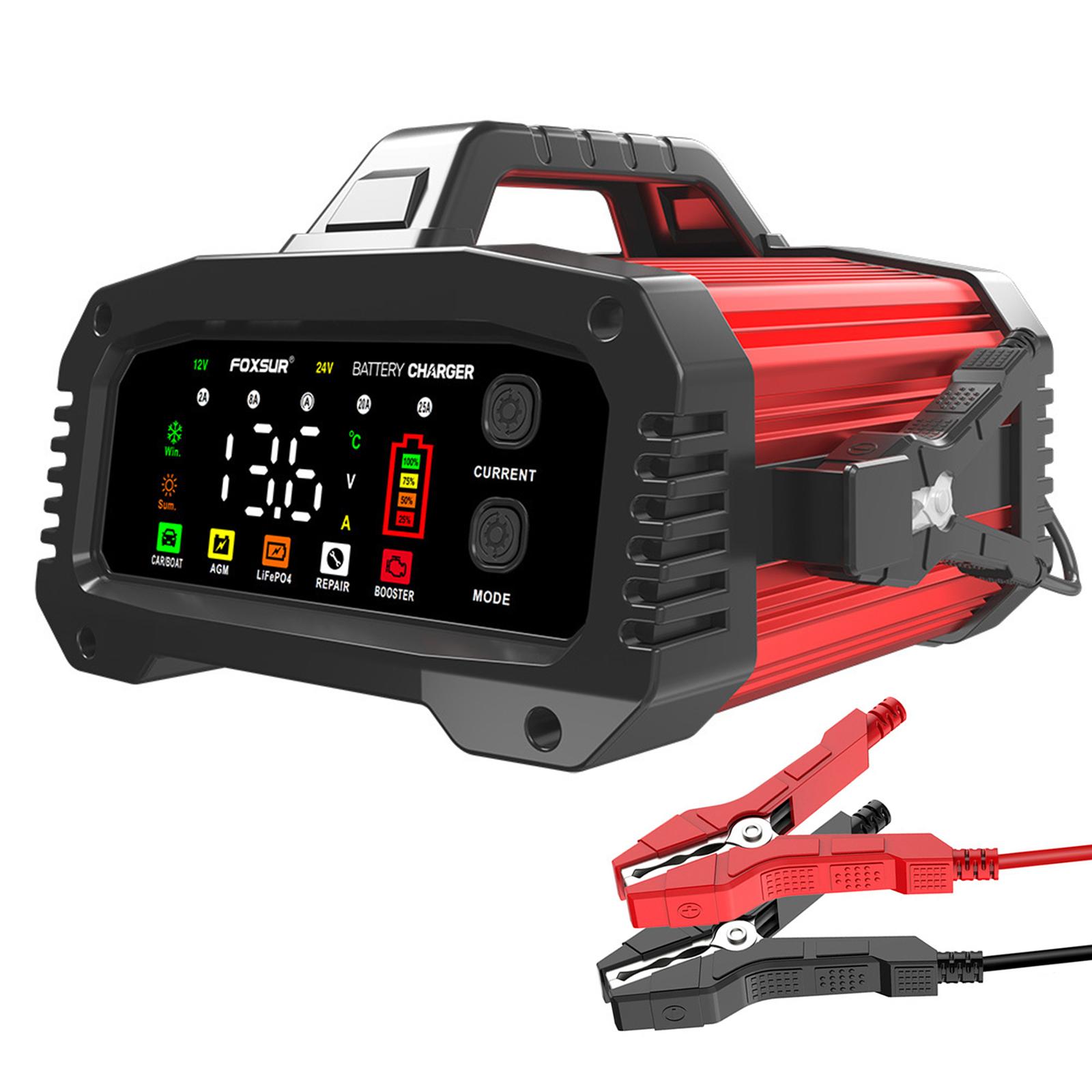 

FOXSUR 25A Smart Car Battery Charger 12V25A 24V15A Portable Battery Charger Optional Charging EU PLUG красный