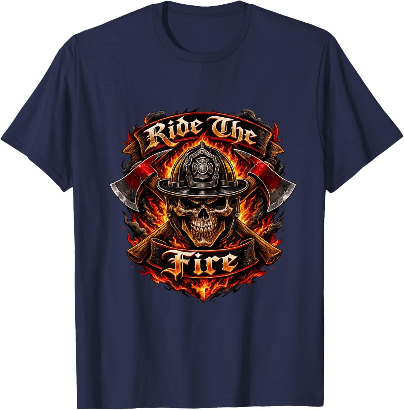 Biker Skull Ride The Fire Tee - Firefighter T-Shirt S разноцветный