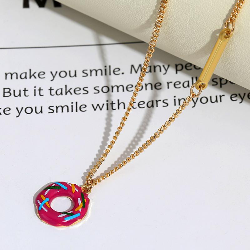 Stylish Korean Creative Sweet Donut Necklace And Ring Set With Unique Design And High Quality Craftsmanship For Fashion Enthusiasts