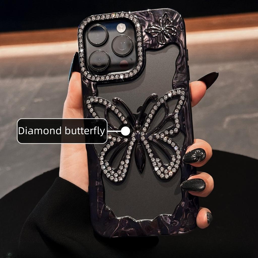 Luxury Electroplated Glitter Butterfly Phone Case For iPhone 17 11 12 13 14 15 16 Pro Max Plus Soft Hollow Out Bumper Back Cover