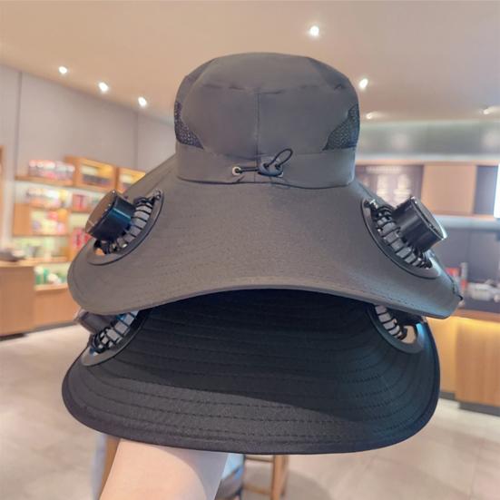 Men Sun Hat with Dual Power Supply Fan Design Three-Speed Wind Adjustable Wide Brim Fishing Hat Fishing Hiking Hat