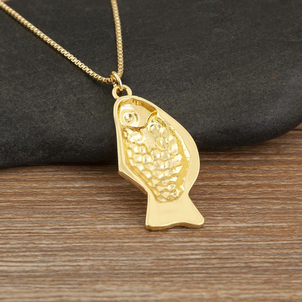 Nidin New Fashion Women's Minimalist Textured Fish Pendant Necklace Tone Animal Jewelry for Everyday Wear Perfect Gift for Her
