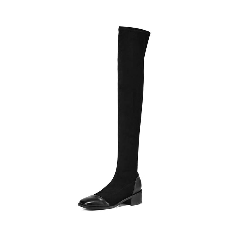 Krazing Pot Flock Autumn Winter Shoes Thick Heels Size 43 Long Boots Apricot Patch Work Stretch Over-the-knee Boots