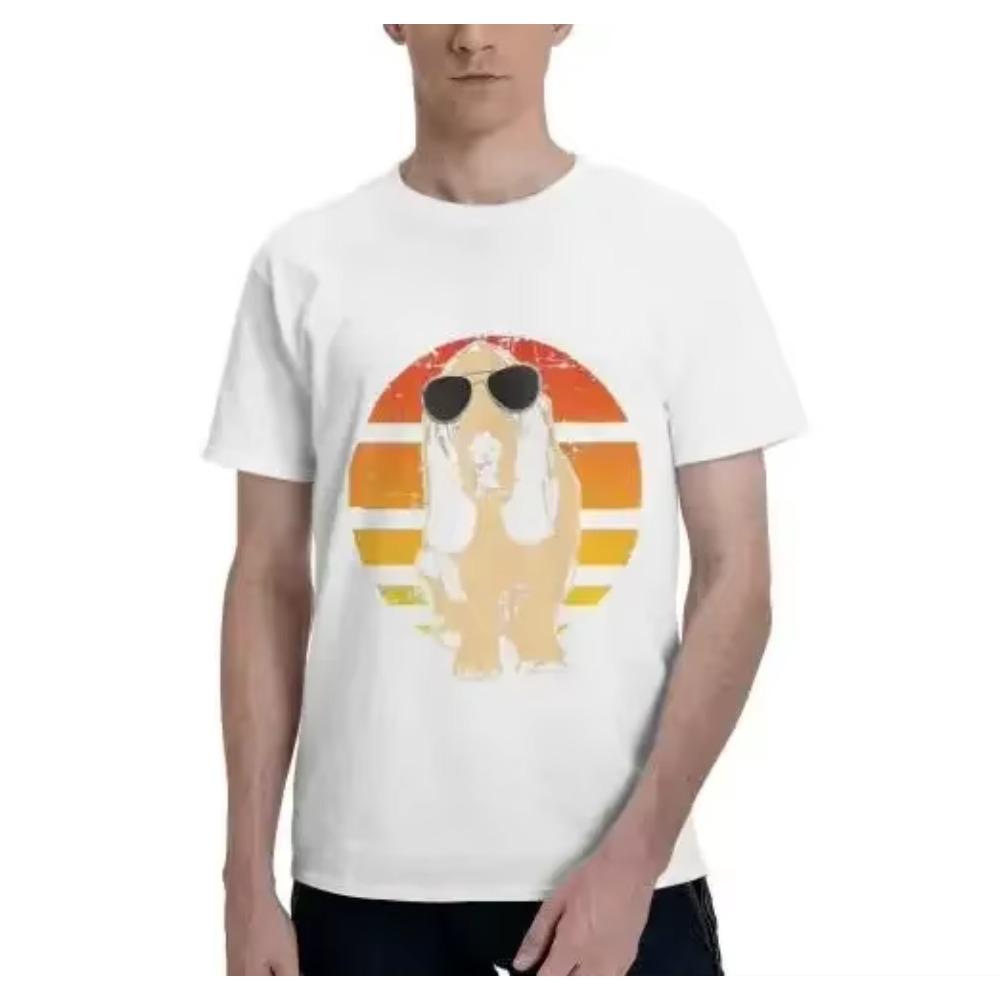 Retro Basset Hound T-Shirt Men Women Kids Gift Men Clothing Graphic T Shirts Cotton Four Seasons Daily Tees Short