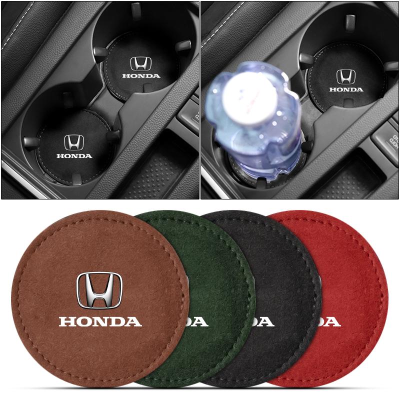 Car Cup Holder Pad PU Leather Slot Non-slip Coaster Mat Emblem for Honda Jazz Insight Civic Xrv Hrv Crv Brv City Accord Fit Pilot Odyssey