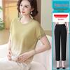 Mother's Day Ice Silk Short-Sleeve Blouse - 2026 New Style for Middle-Aged & Elderly Women
