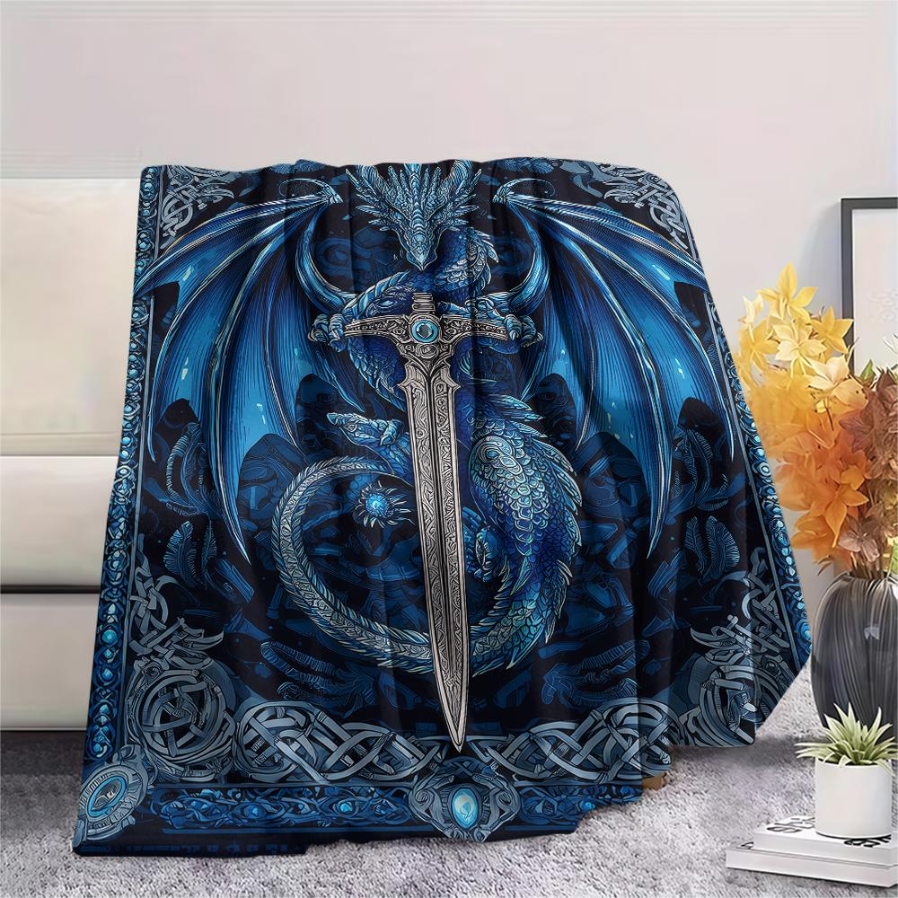 Sword and Dragon Print Flannel Blanket,High quality Comfortable for All Seasons,Home Decor,Warmth and Comfort,Perfect for Christmas Gifts
