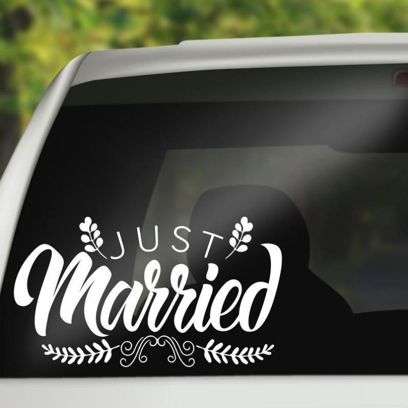 "Just Married" Car PVC Window Decal - Carving Hollow Rear Windshield Sticker