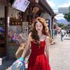 LC Yunnan Dali Wears a French Red Suspender Dress, Female Sexy Backless, Suitable for Seaside Vacation