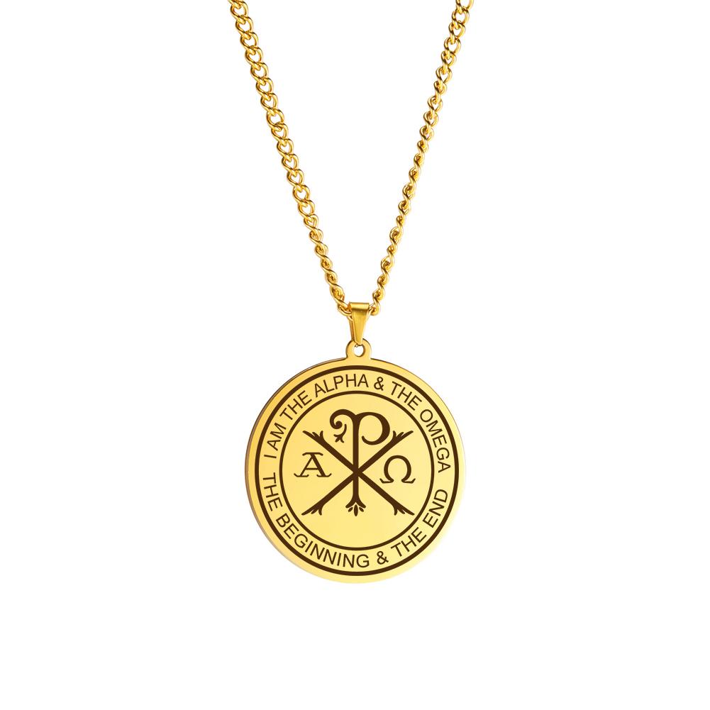 Chi Rho Halskette Edelstahl Christlicher Schmuck Alpha Omega Christogramm Religiöses Geschenk zum Schutz Beten