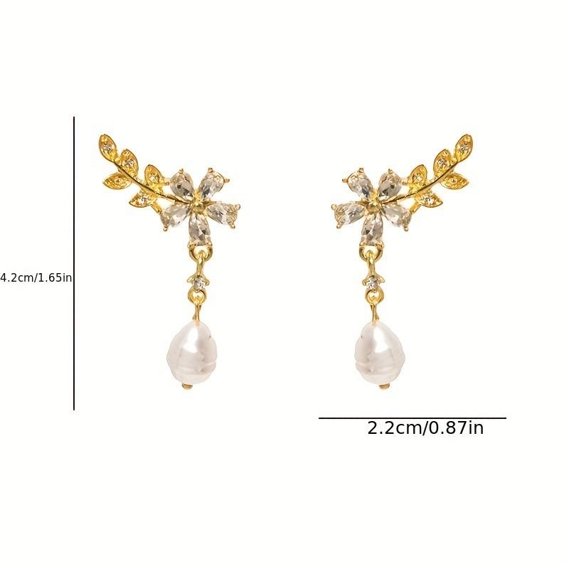 1 Pair Elegant Zircon Tassel Earrings Luxurious Pearl Flower Design Women Fashion Temperament Personal Pendant Jewelry Earrings