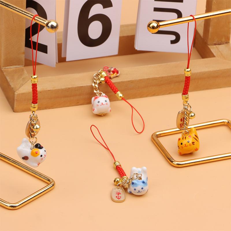 Lucky Cat Pendant Phone Lanyard Creative Lucky Nafu Wealth Ceramic Beaded Phone Chain Mobile Phone Strap Keycord
