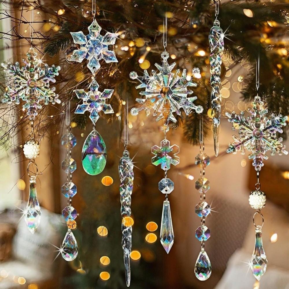 18pcs Clear Acrylic Christmas Tree Decor Teardrop Shape Shock-Resistant Christmas Hanging Suspended Decorations Sparkling
