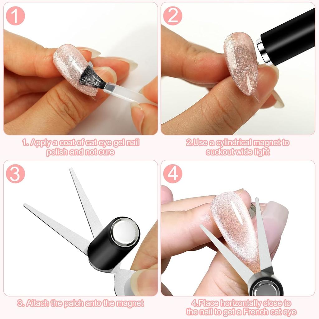 Double Headed Nails Magnet French Shape Strong 3D Cat Eye Magnet Nail Art Gel Polish Magnetic Manicure Accessories Tools Set