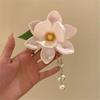 Elegant Magnolia Flower Hair Clip With Pearls Chain Fashion Resin Hair Styling Accessory For Women Girls Daily Wear
