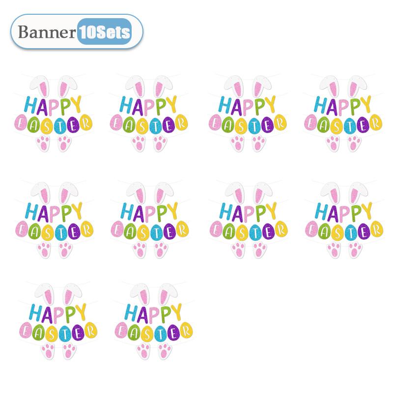 1-10Sets Easter Banner Happy Easter Bunny Bunting Party Background Wall Decorations Festive Garland Hanging Supplies
