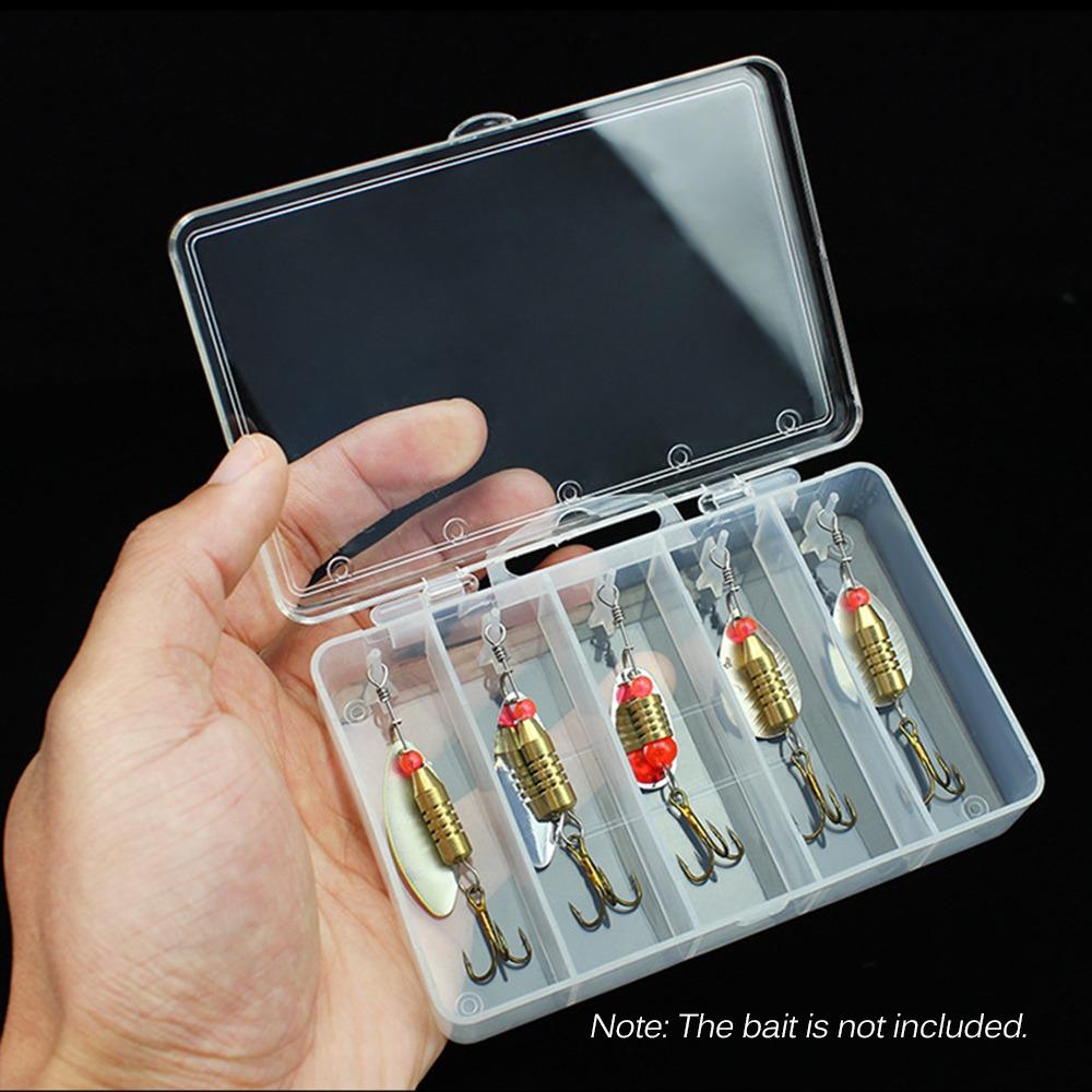 6pcs 5 Grid Compartment Fishing Lure Box Clear PVC Bait Storage Case  For Fishing Gear