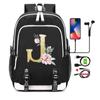 26 English Letters Black Backpack Cosplay Canvas Rucksack Children Kids Schoolbag Travel Bag Back To School Bookbag