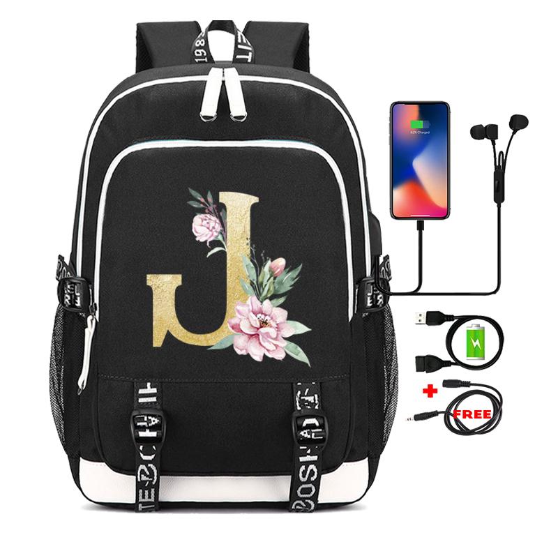26 English Letters Black Backpack Cosplay Canvas Rucksack Children Kids Schoolbag Travel Bag Back To School Bookbag