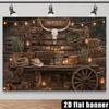 2D Vintage Cowboy Longhorn Skull Western Party Backdrop