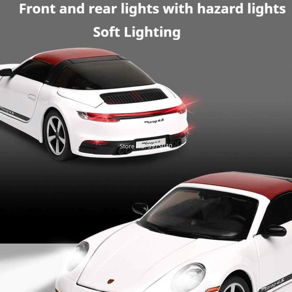 1:32 911 Targa Alloy Diecast Car Miniature Model Toy Doors Opened Sound And Light Front Wheel Steering Vehice Gift For Boyfriend