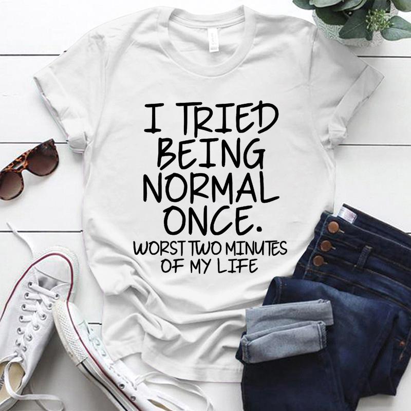 

Модные забавные футболки с принтом «Я пытался быть нормальным», женские летние повседневные футболки с короткими рукавами, топы с круглым вырезом XXL белый