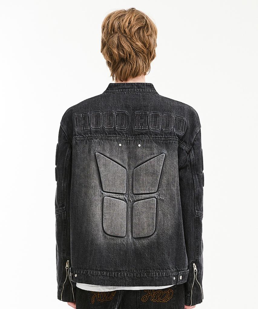 Hoodhood Embossed Denim Biker Jacket Black