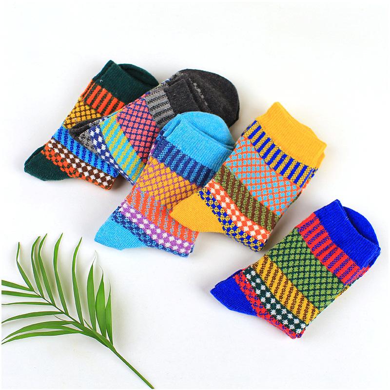 5 Pairs of Thick and Warm Rabbit Wool Socks for Women In Autumn and Winter, Fine Check and Artistic Style Cashmere Women's Socks