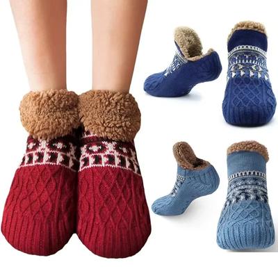 Chaussettes Pantoufles d'Hiver d'Intérieur Chaudes Homme Femme Chaussettes Maison Chambre à Coucher Chaussettes de Sommeil Plus Polaire Chaussette Tapis Antidérapante Tricotée Chaussette de Yoga