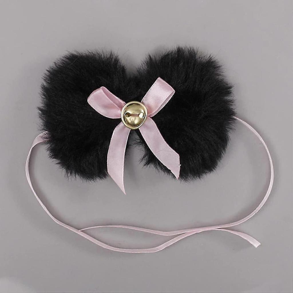 Cat Ears Headband Collar 2 Pcs With Jingle Bells Bows Lace Halloween Cosplay Costume Party Hairband (black)