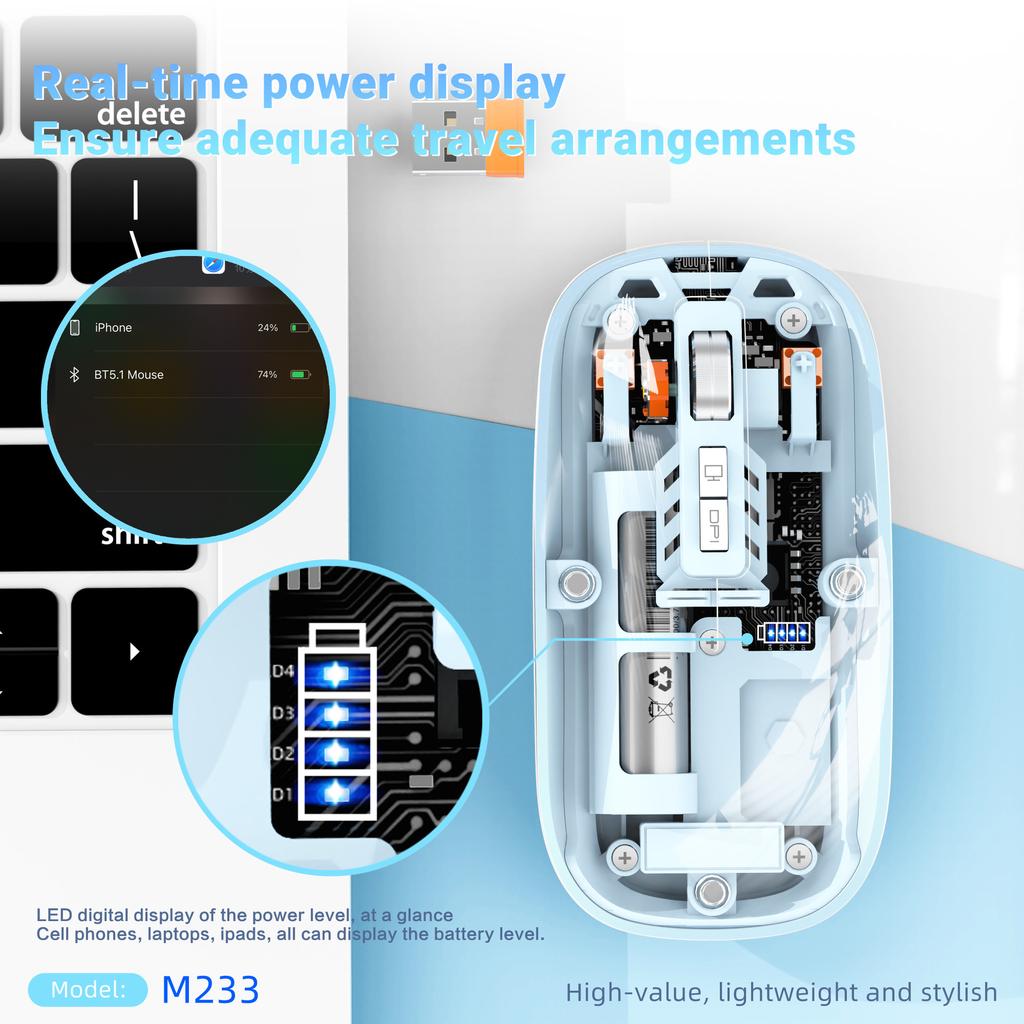 The Third Mock Examination Transparent Mouse 2.4G Wireless And BT5.1 Rechargeable Built-in 500mA Lithium Battery Mute